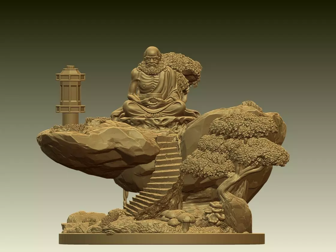 Zen Monk Mountain Diorama 3D print model