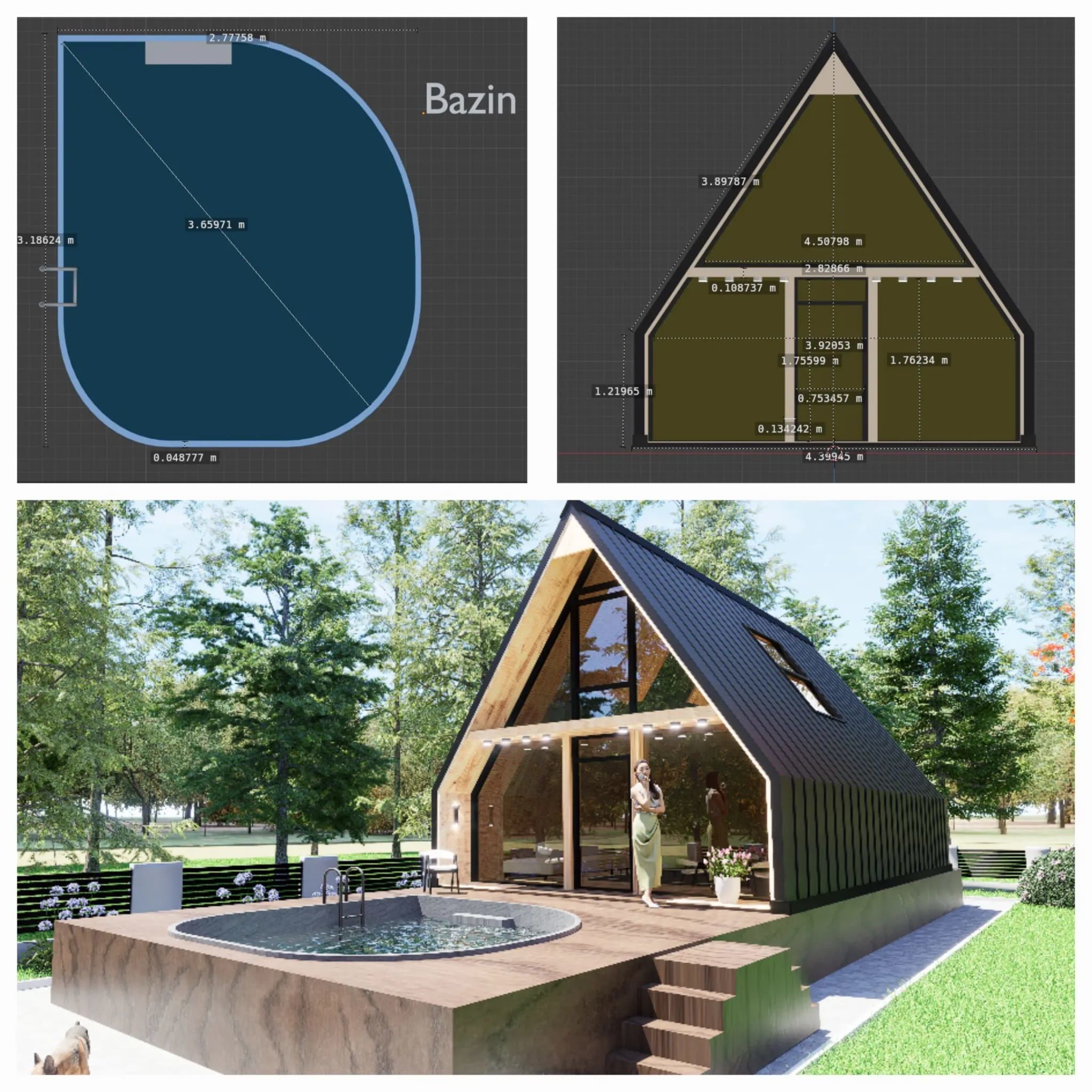 Suburban modern house wood and pool 3D model_1