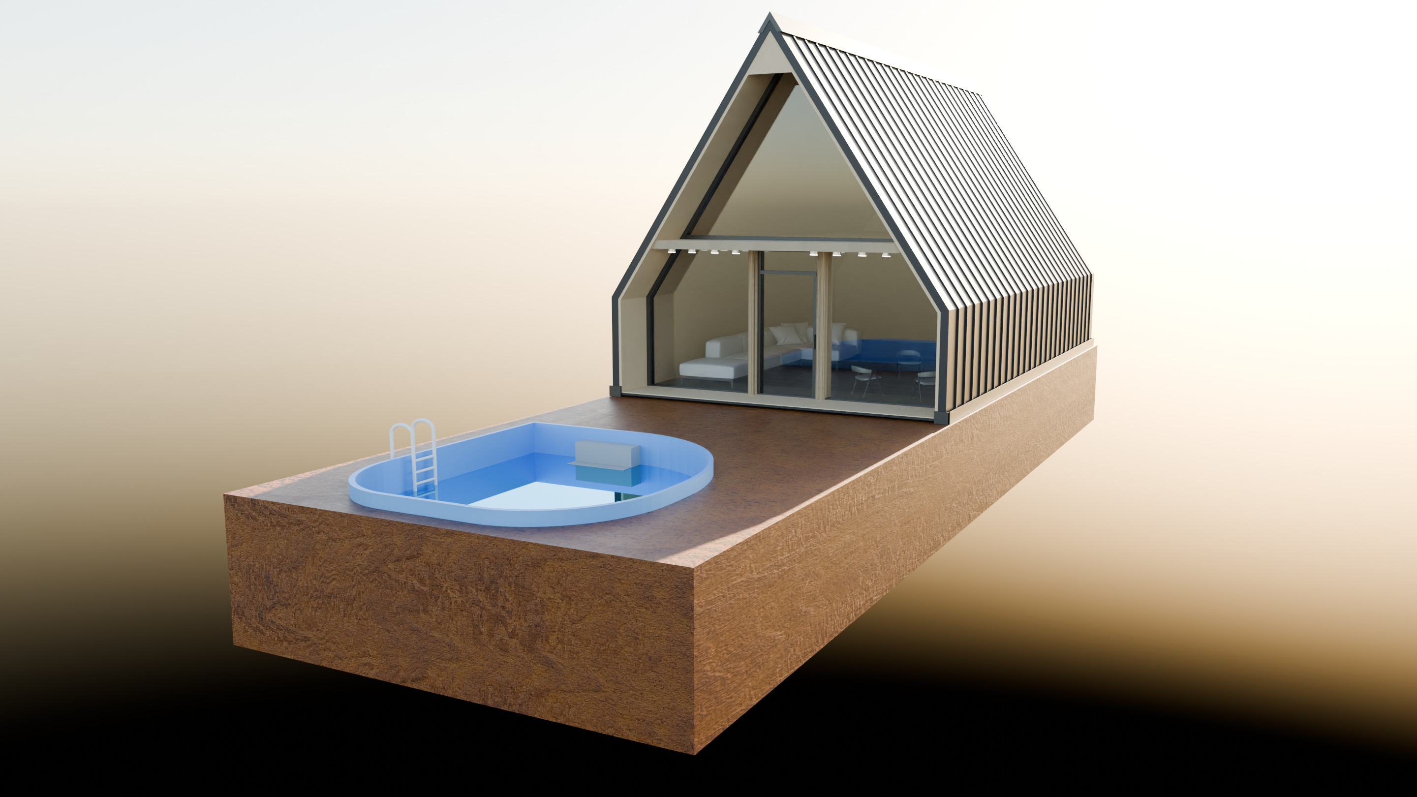 Suburban modern house wood and pool 3D model_2