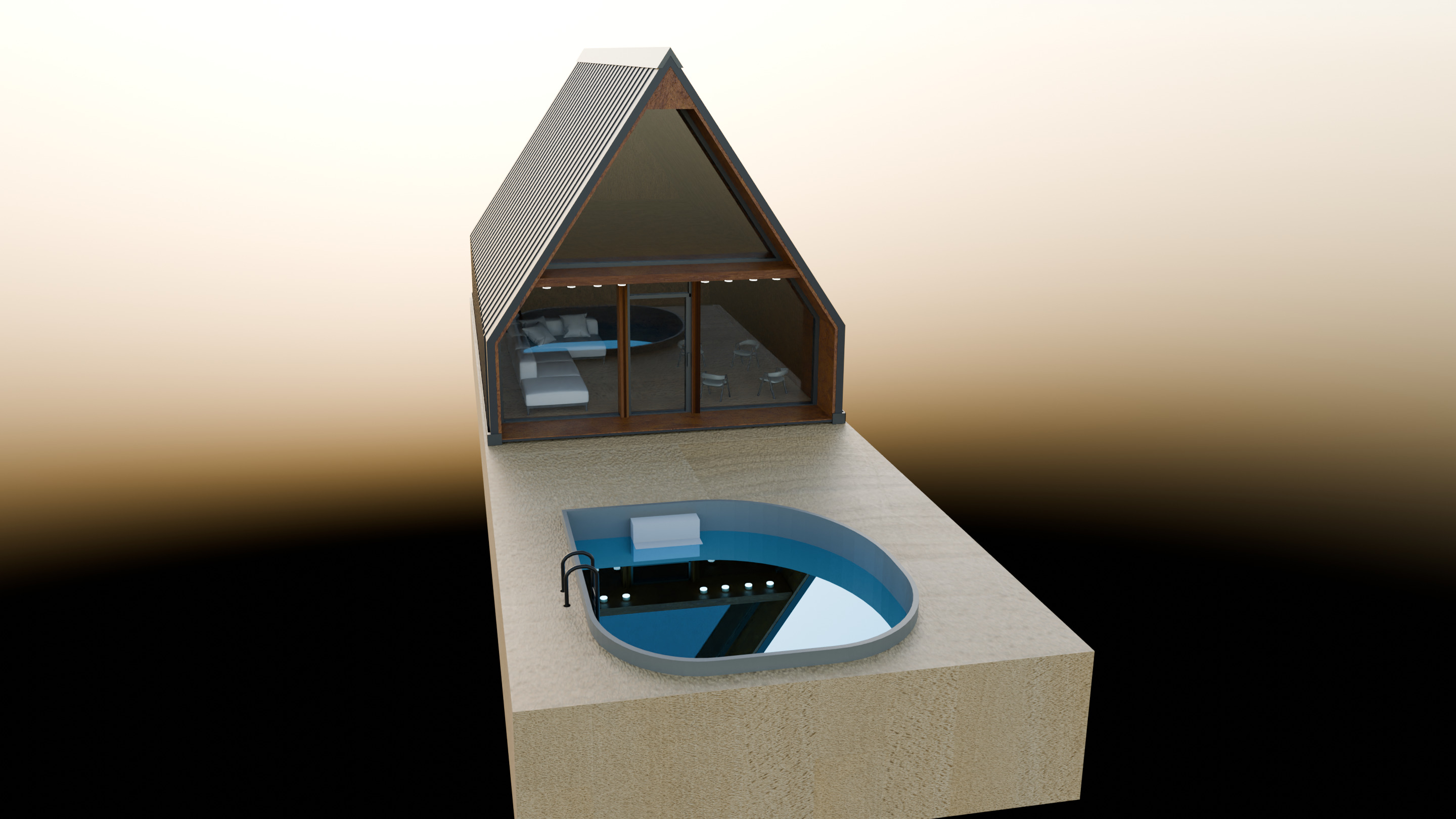 Suburban modern house wood and pool 3D model_3