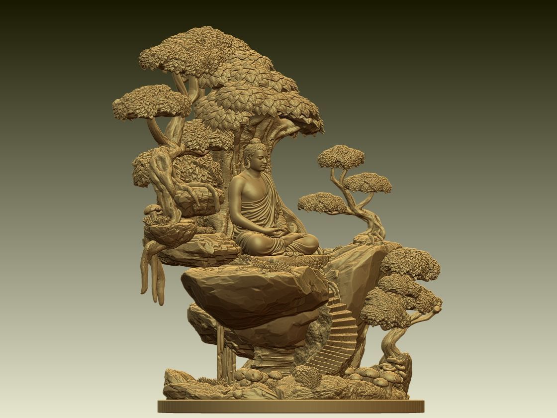 Buddha Meditation Mountain Diorama 3D print model_1