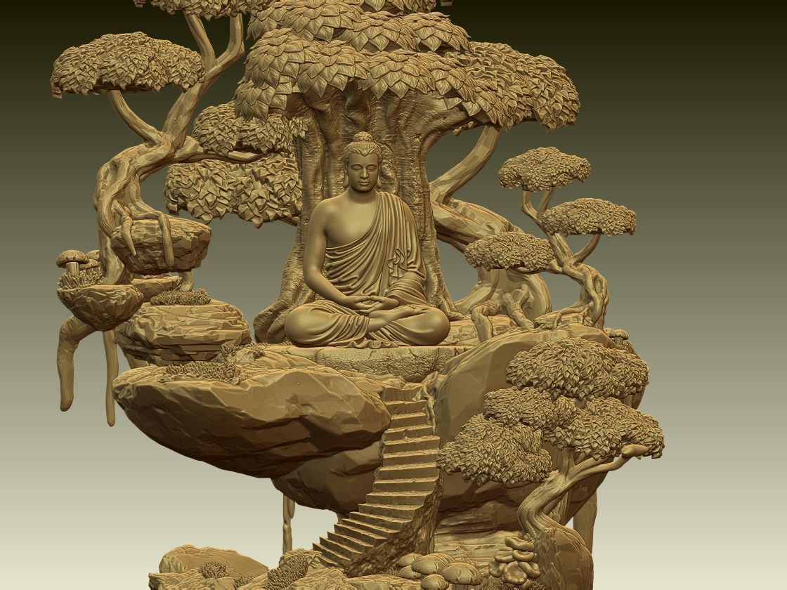 Buddha Meditation Mountain Diorama 3D print model_4