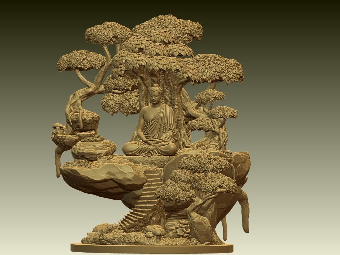 Buddha Meditation Mountain Diorama 3D print model_5