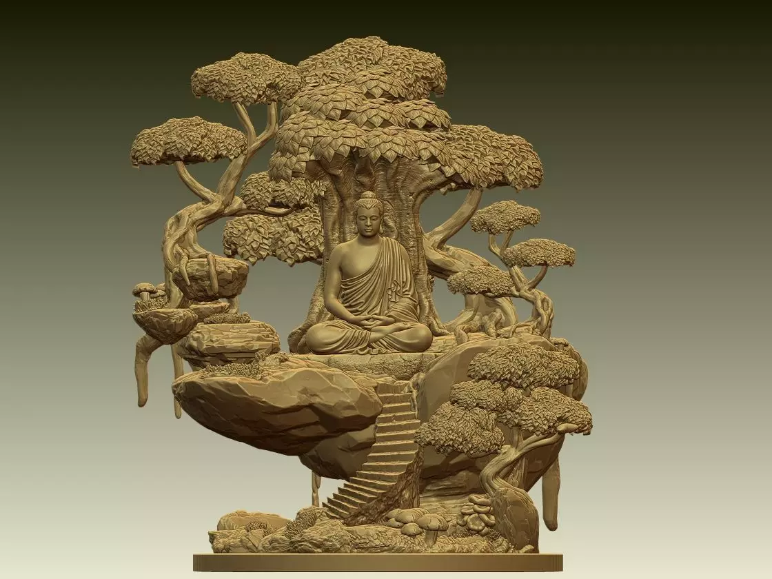 Buddha Meditation Mountain Diorama 3D print model_0