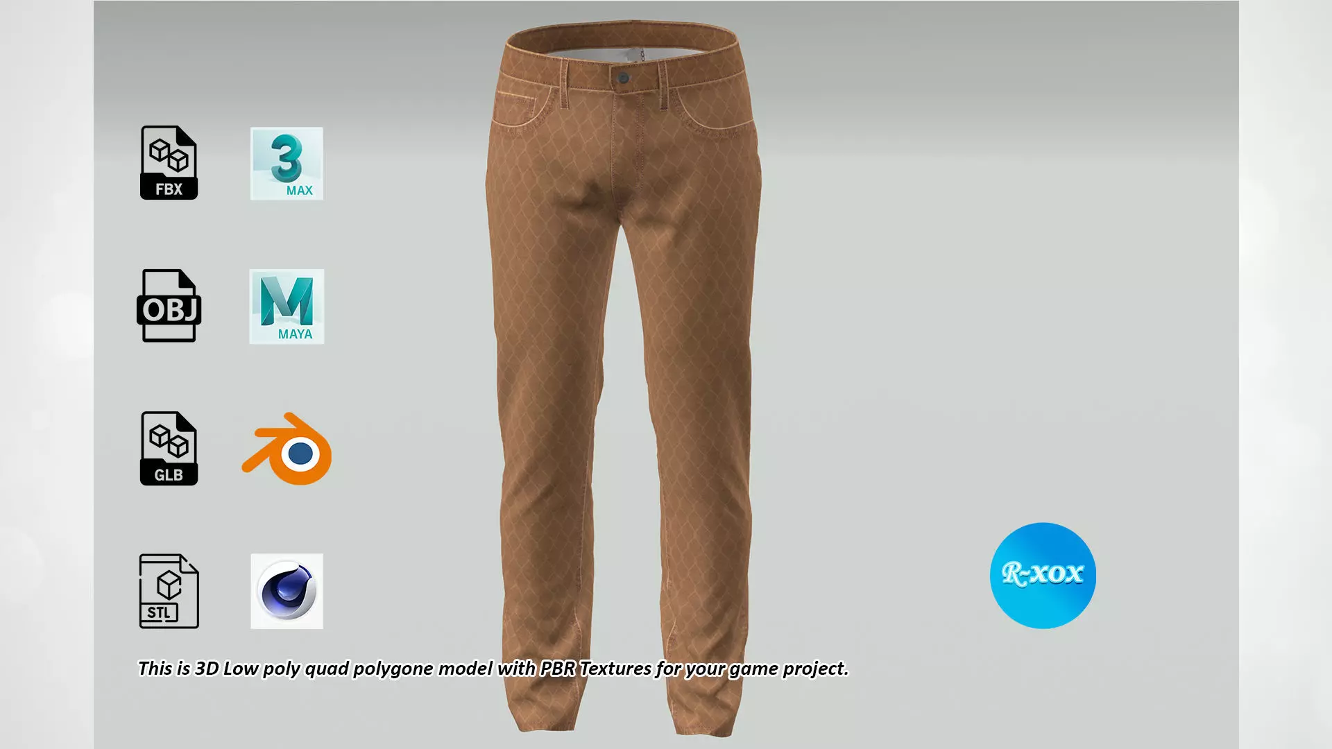 Denim Pant for Men PBR Low-poly Low-poly 3D model_0