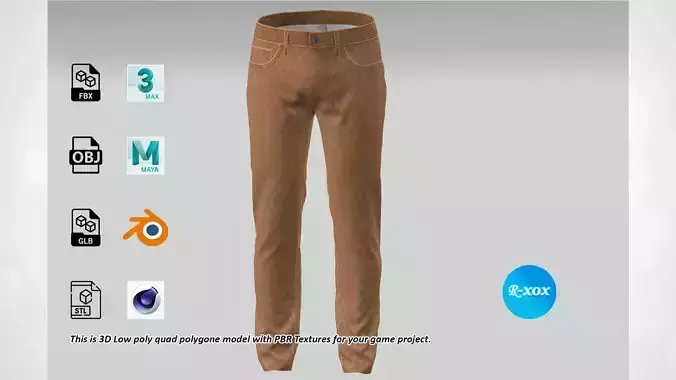 Denim Pant for Men PBR Low-poly Low-poly 3D model