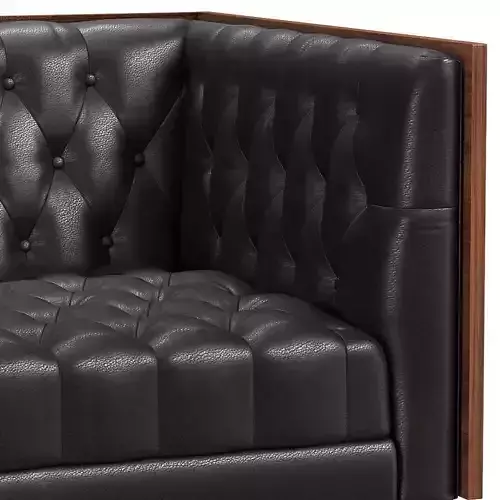 Vaughn Chesterfield-Style Leather Sofa with Wood Panels