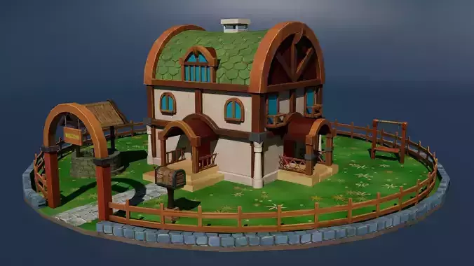 Stylized House Environment Texture  Low-poly 3D model