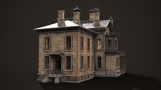 Abandoned Victorian House Low-poly 3D model 6