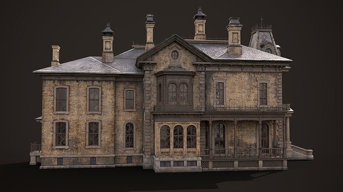 Abandoned Victorian House Low-poly 3D model 7