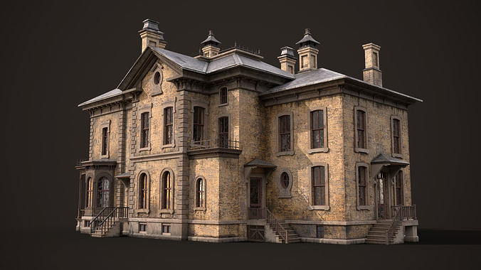 Abandoned Victorian House Low-poly 3D model 5