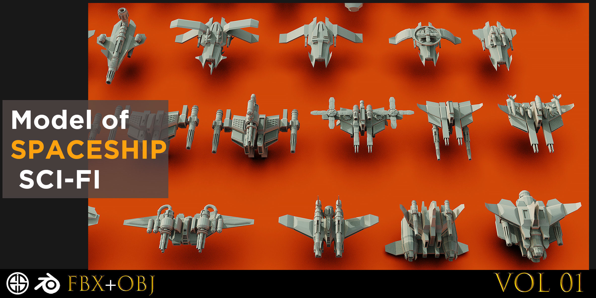120 Spaceship-Vehicle-Sci-fi-Aircraft-Transportation-Ship-Vol 01 Low-poly 3D model_7