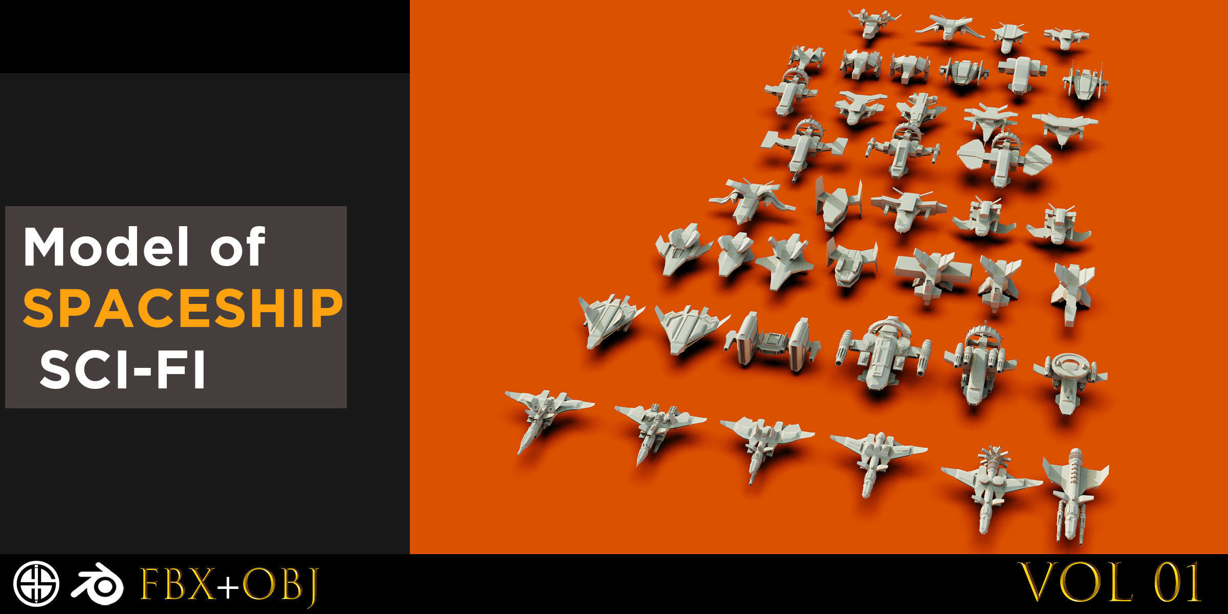 120 Spaceship-Vehicle-Sci-fi-Aircraft-Transportation-Ship-Vol 01 Low-poly 3D model_6