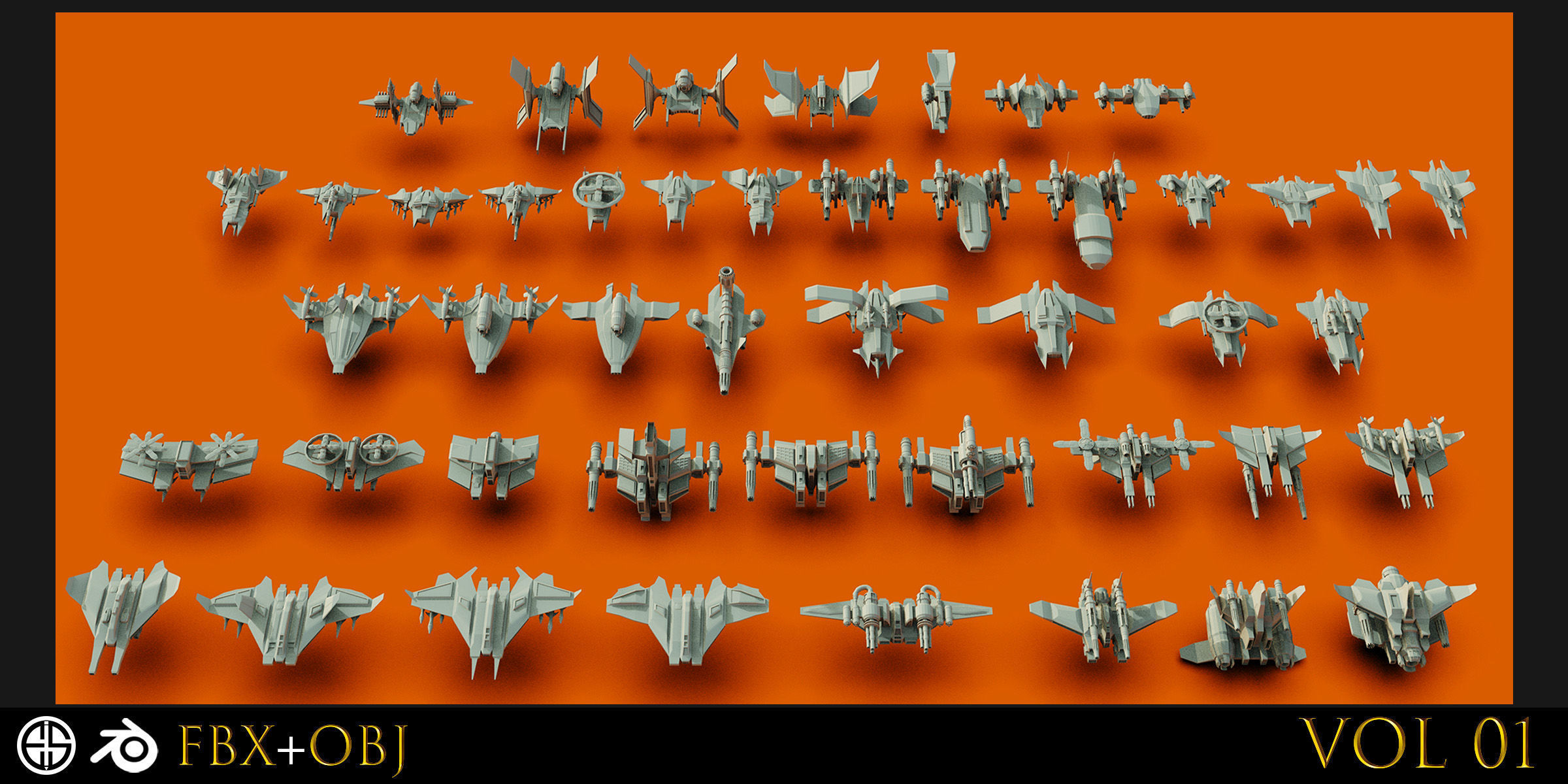 120 Spaceship-Vehicle-Sci-fi-Aircraft-Transportation-Ship-Vol 01 Low-poly 3D model_4