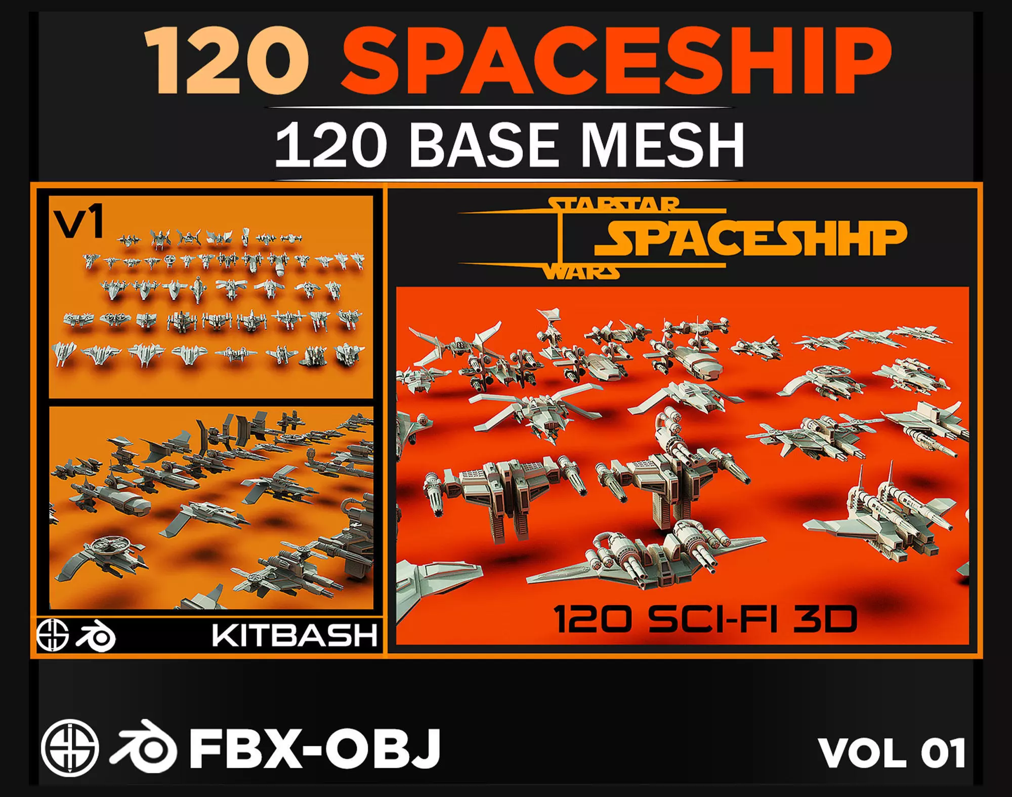 120 Spaceship-Vehicle-Sci-fi-Aircraft-Transportation-Ship-Vol 01 Low-poly 3D model_0