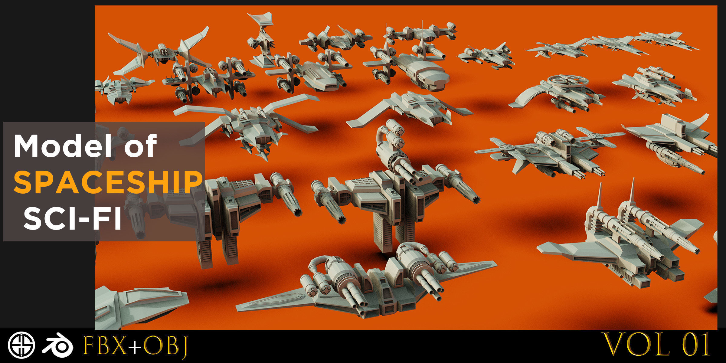 120 Spaceship-Vehicle-Sci-fi-Aircraft-Transportation-Ship-Vol 01 Low-poly 3D model_2