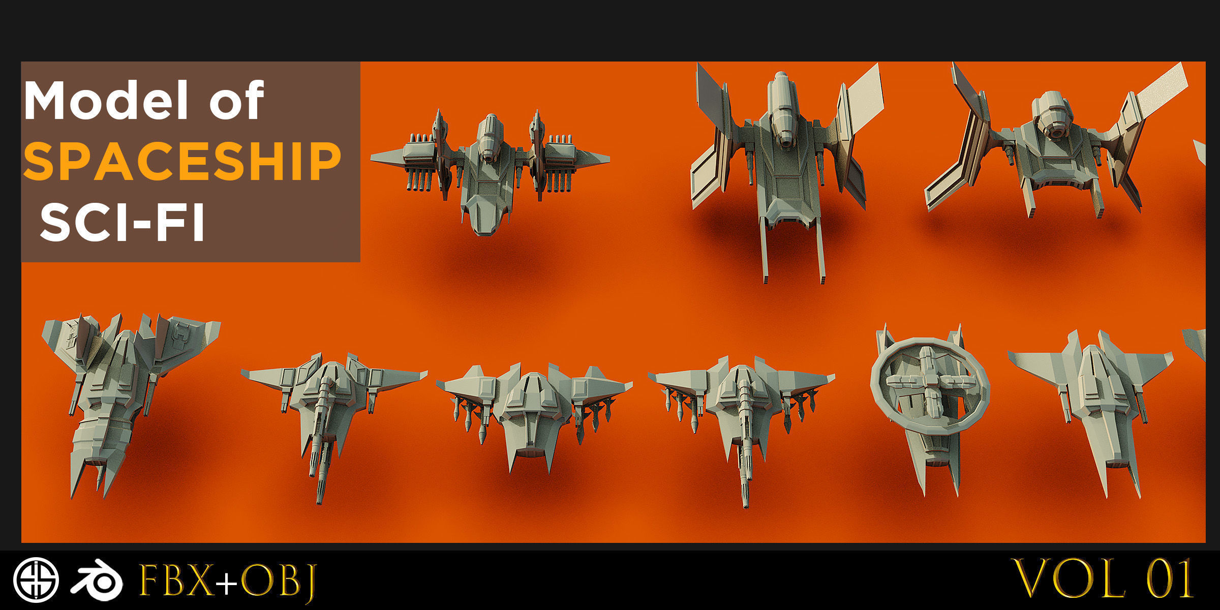120 Spaceship-Vehicle-Sci-fi-Aircraft-Transportation-Ship-Vol 01 Low-poly 3D model_12