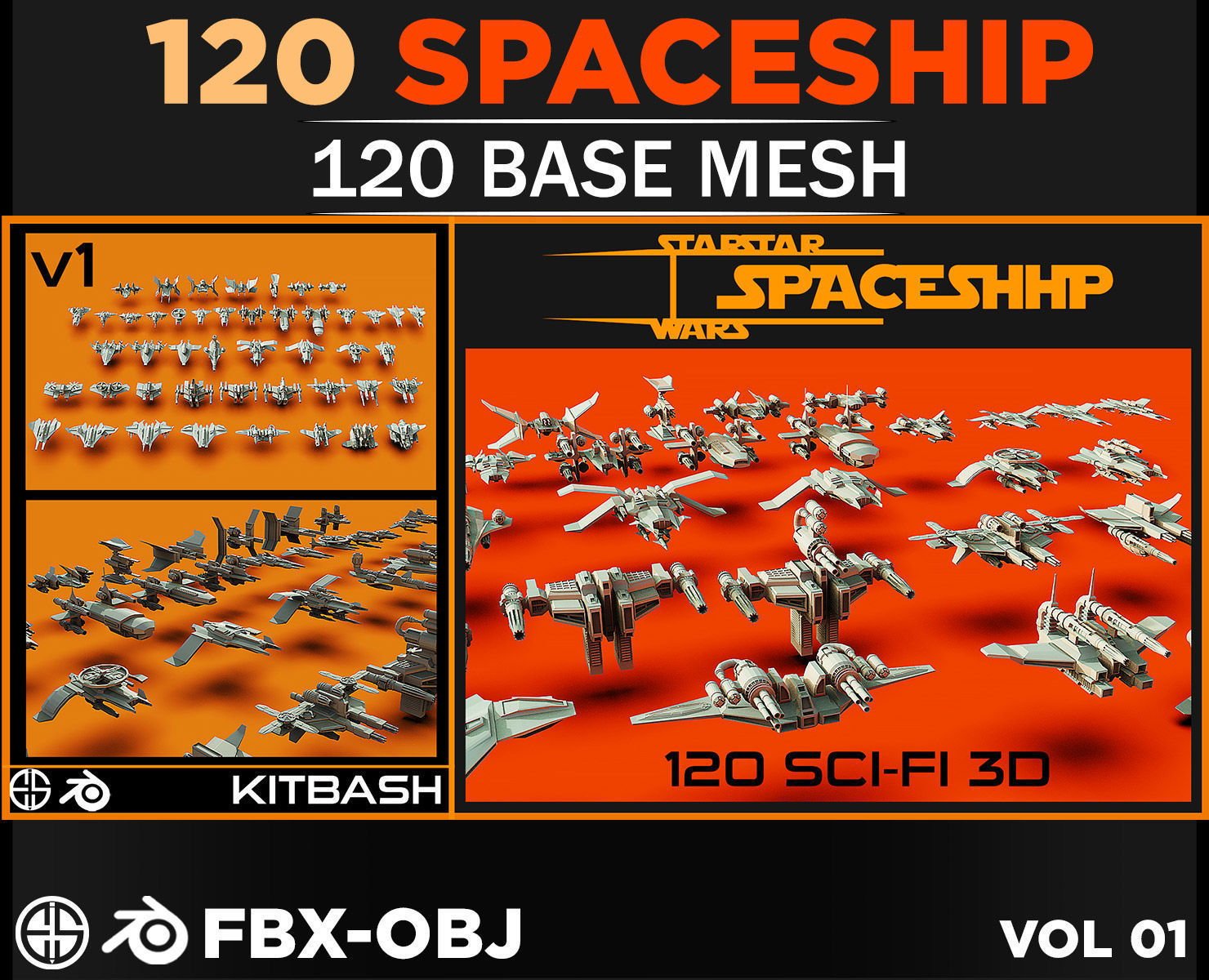 120 Spaceship-Vehicle-Sci-fi-Aircraft-Transportation-Ship-Vol 01 Low-poly 3D model_15