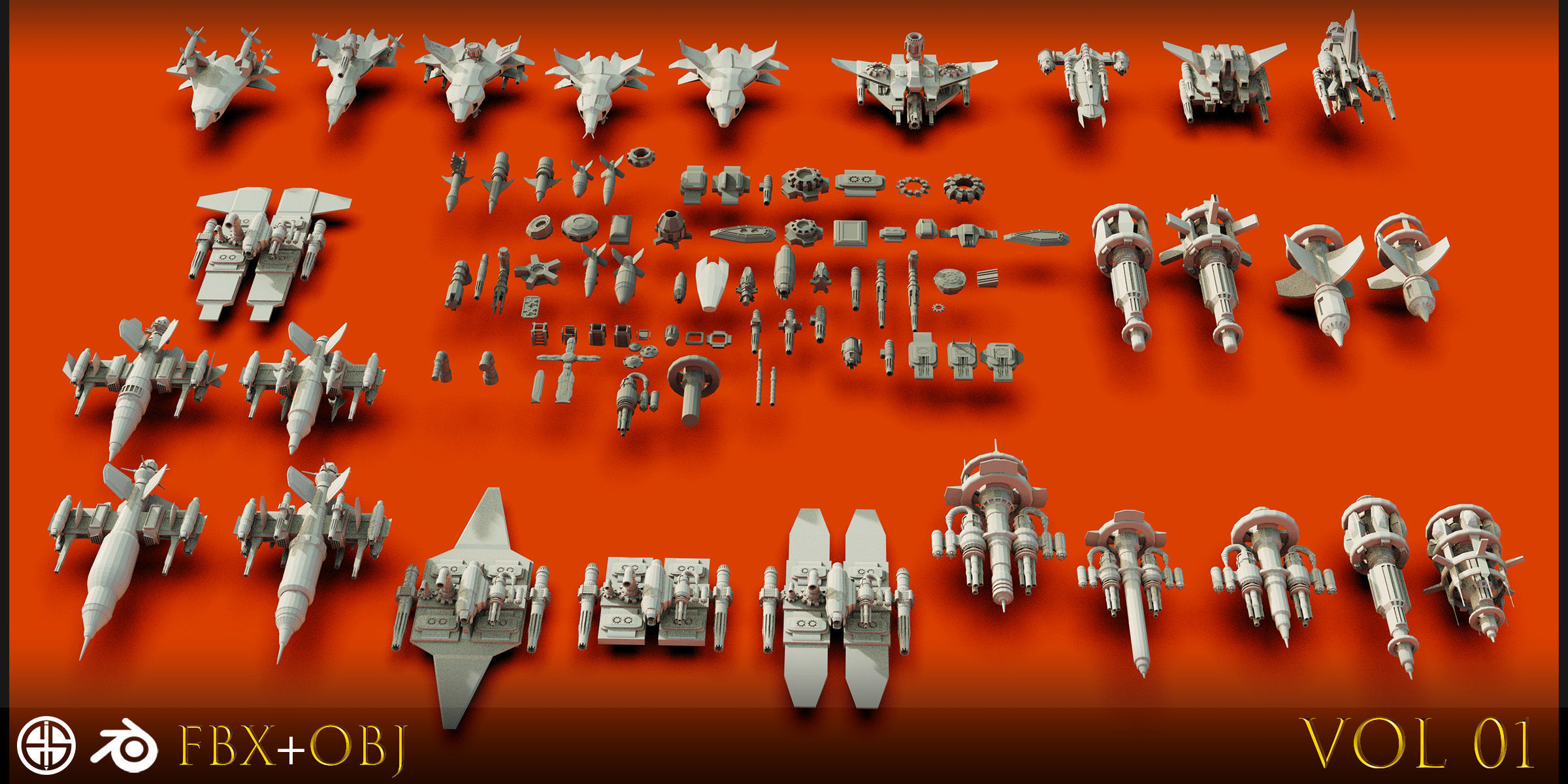 120 Spaceship-Vehicle-Sci-fi-Aircraft-Transportation-Ship-Vol 01 Low-poly 3D model_5