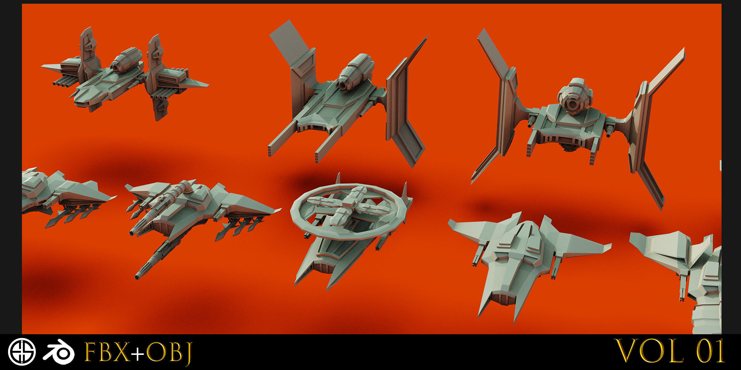 120 Spaceship-Vehicle-Sci-fi-Aircraft-Transportation-Ship-Vol 01 Low-poly 3D model_10