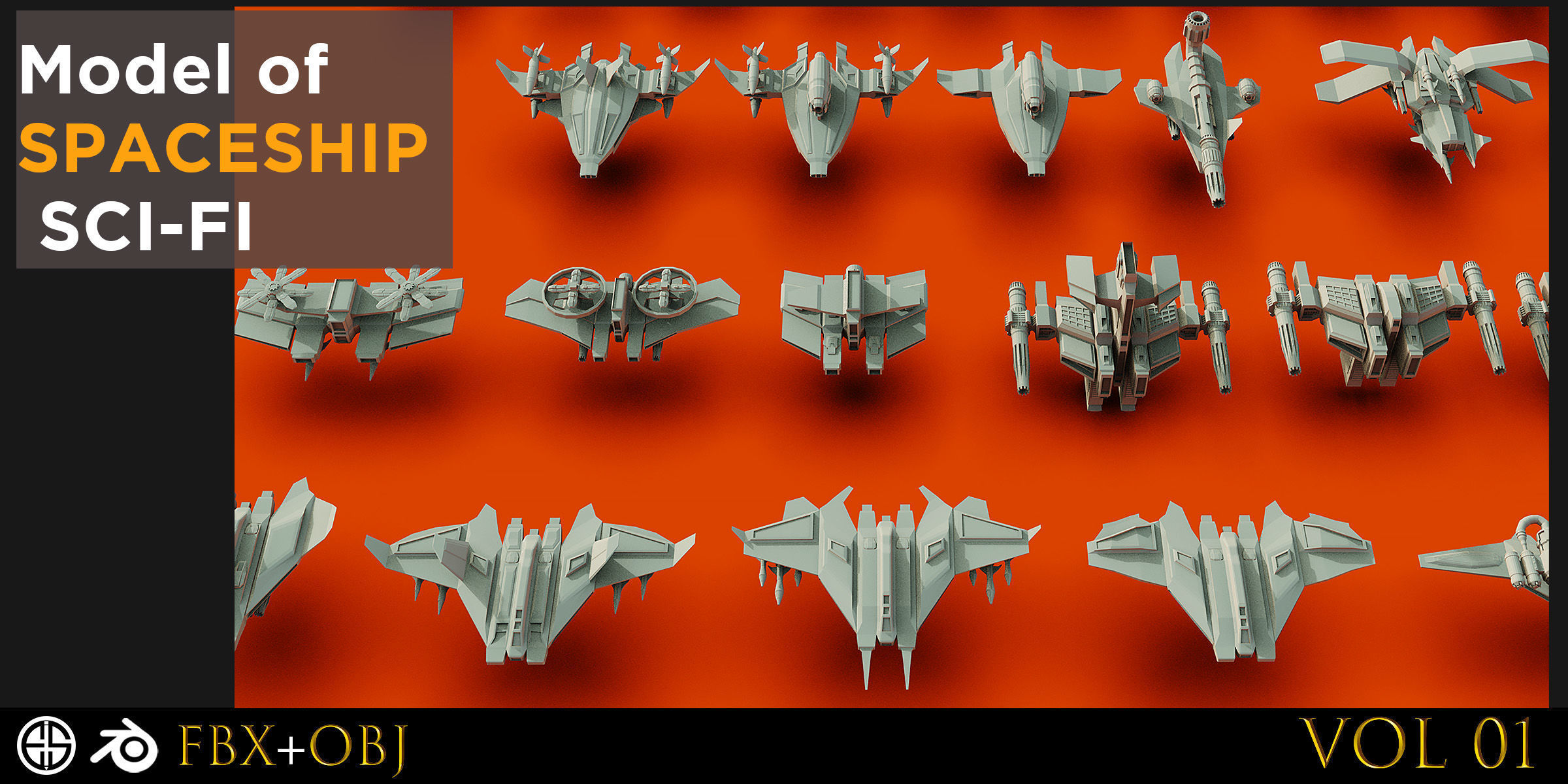 120 Spaceship-Vehicle-Sci-fi-Aircraft-Transportation-Ship-Vol 01 Low-poly 3D model_11