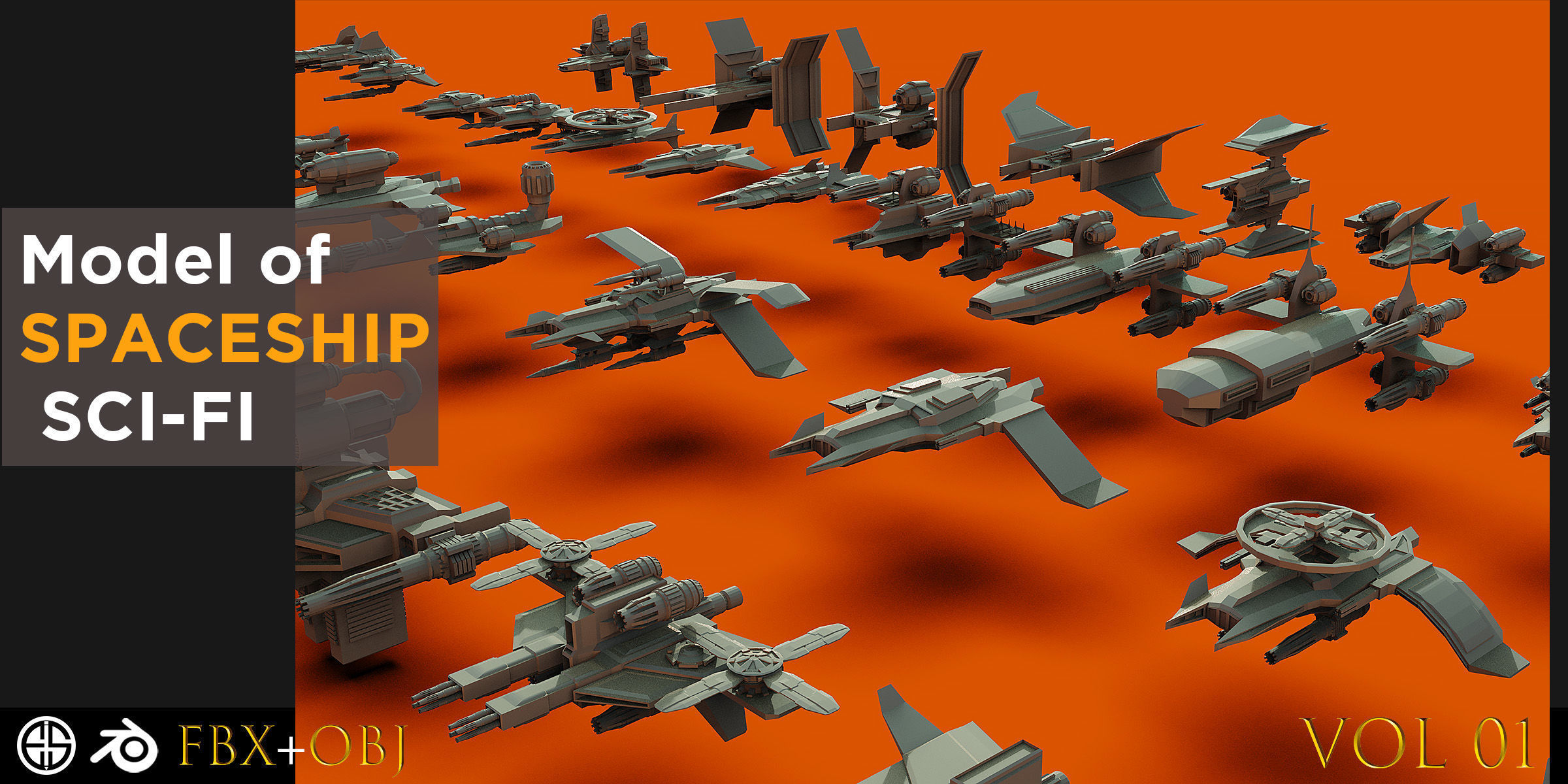 120 Spaceship-Vehicle-Sci-fi-Aircraft-Transportation-Ship-Vol 01 Low-poly 3D model_13