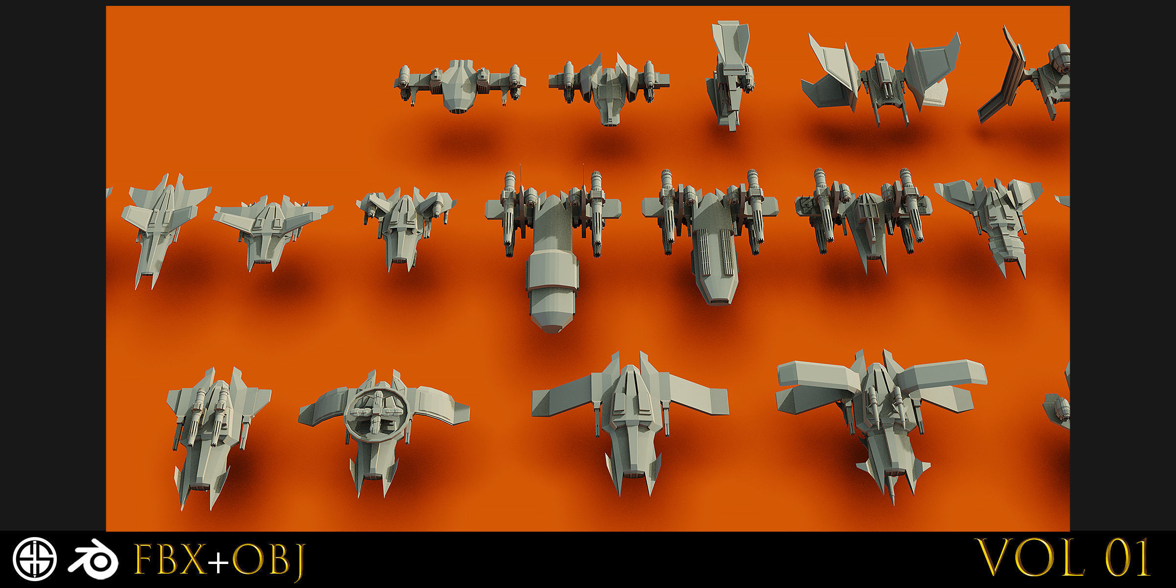 120 Spaceship-Vehicle-Sci-fi-Aircraft-Transportation-Ship-Vol 01 Low-poly 3D model_8