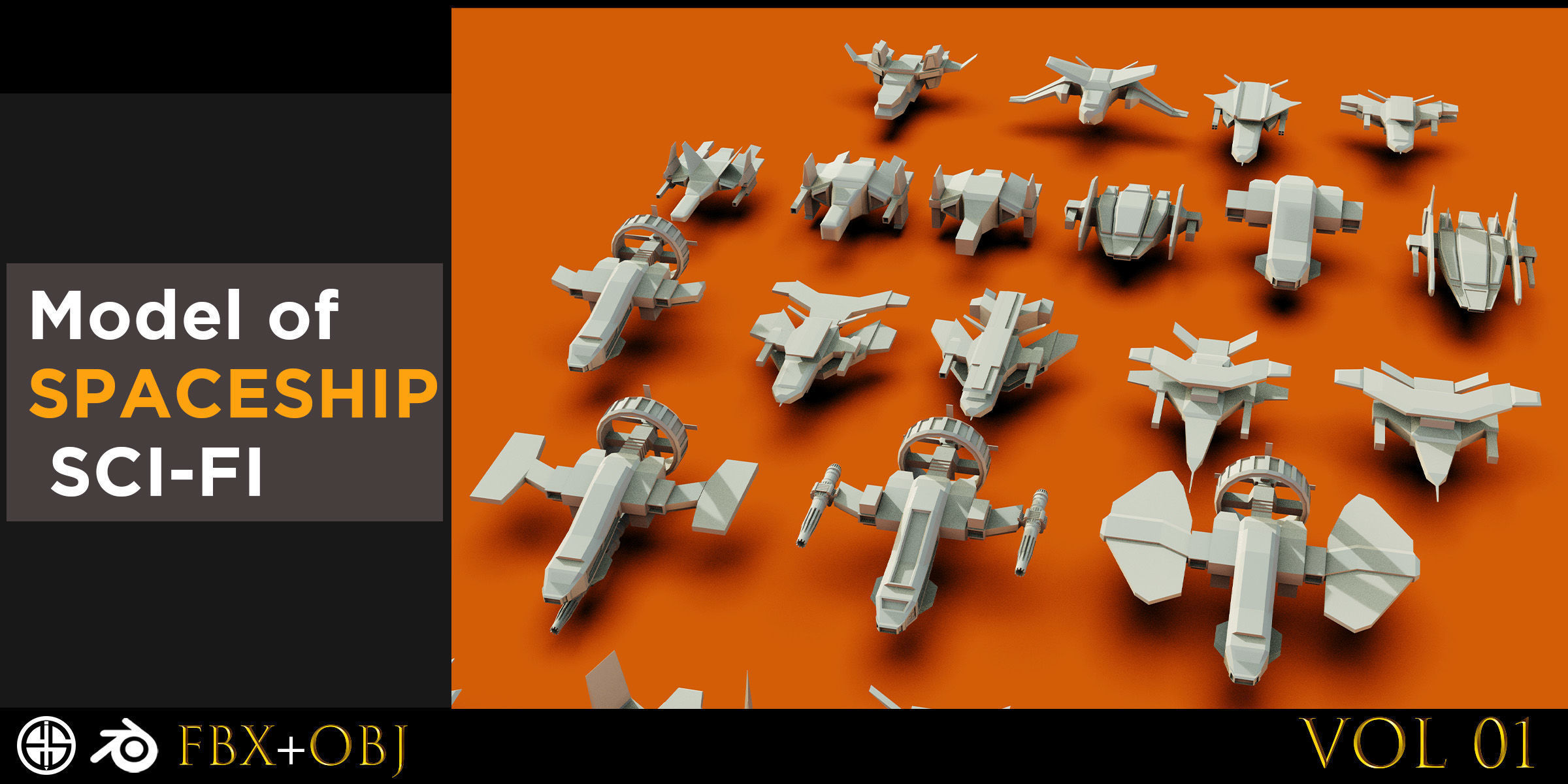 120 Spaceship-Vehicle-Sci-fi-Aircraft-Transportation-Ship-Vol 01 Low-poly 3D model_9