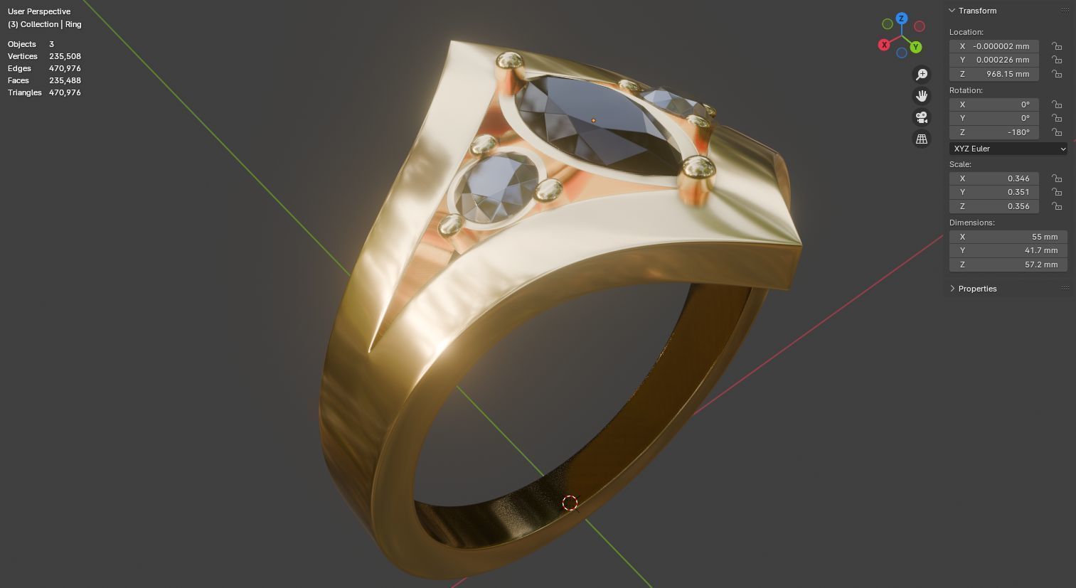 Noctis Aureum ring with diamonds and black onyx 3D model jewelry 3D model_21