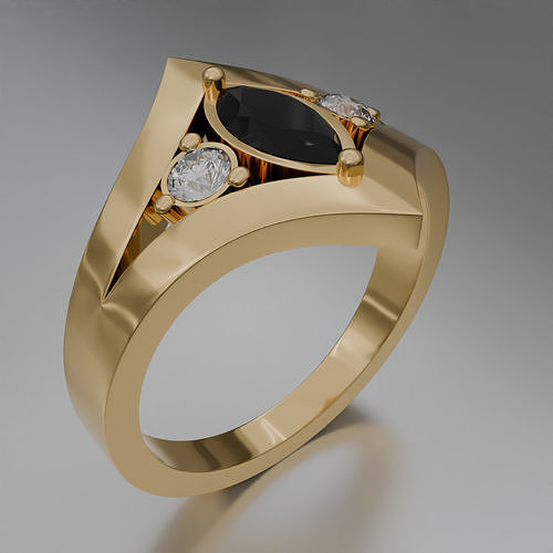 Noctis Aureum ring with diamonds and black onyx 3D model jewelry