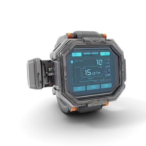 Futuristic Smartwatch Model Pack with Exposed Hardware Detailing Low-poly 3D model