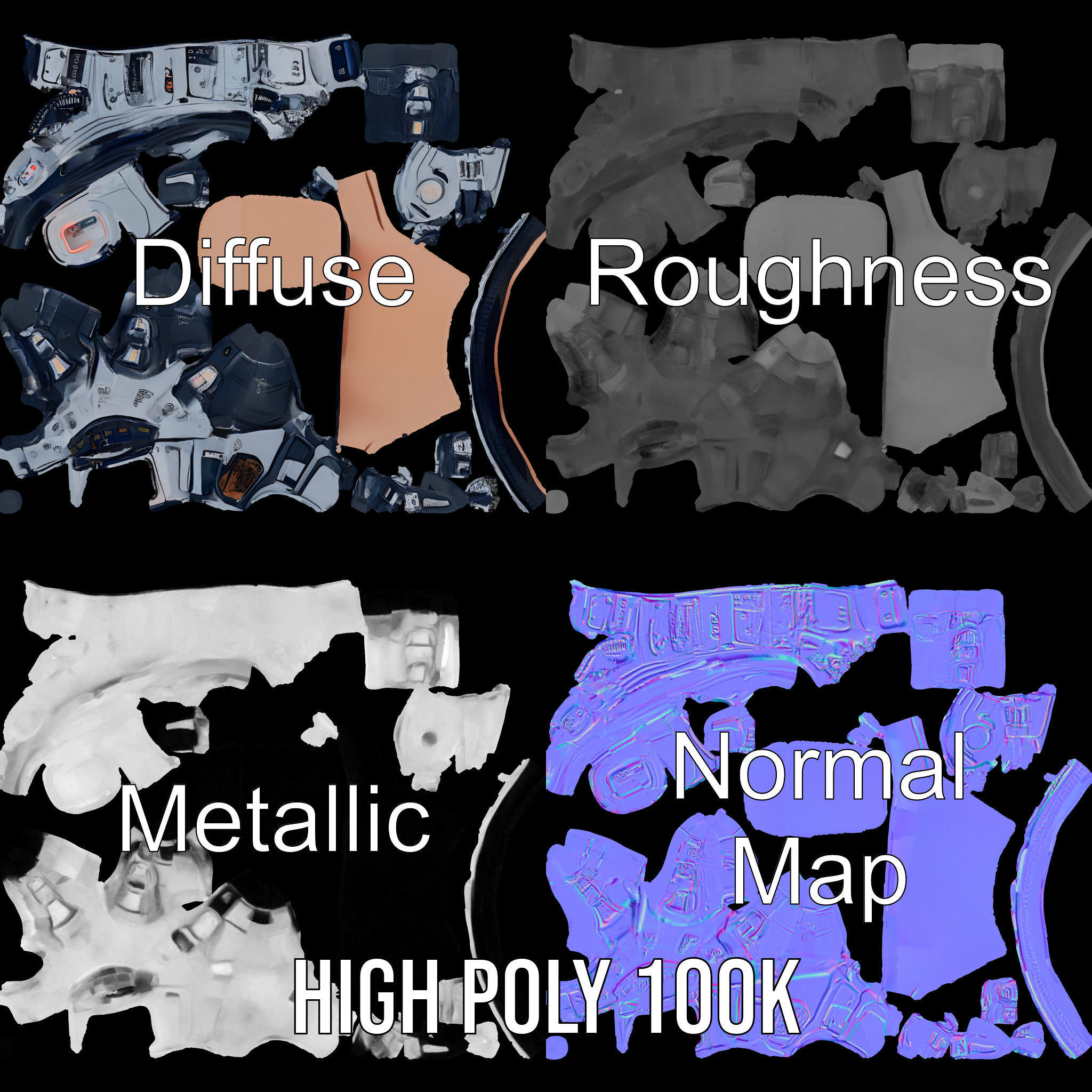 Futuristic Robotic Glove Model Pack Low-poly 3D model_3