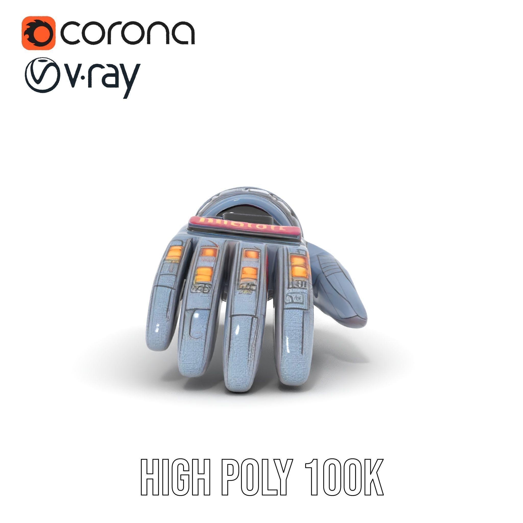 Futuristic Robotic Glove Model Pack with LED Lights Low-poly 3D model_33