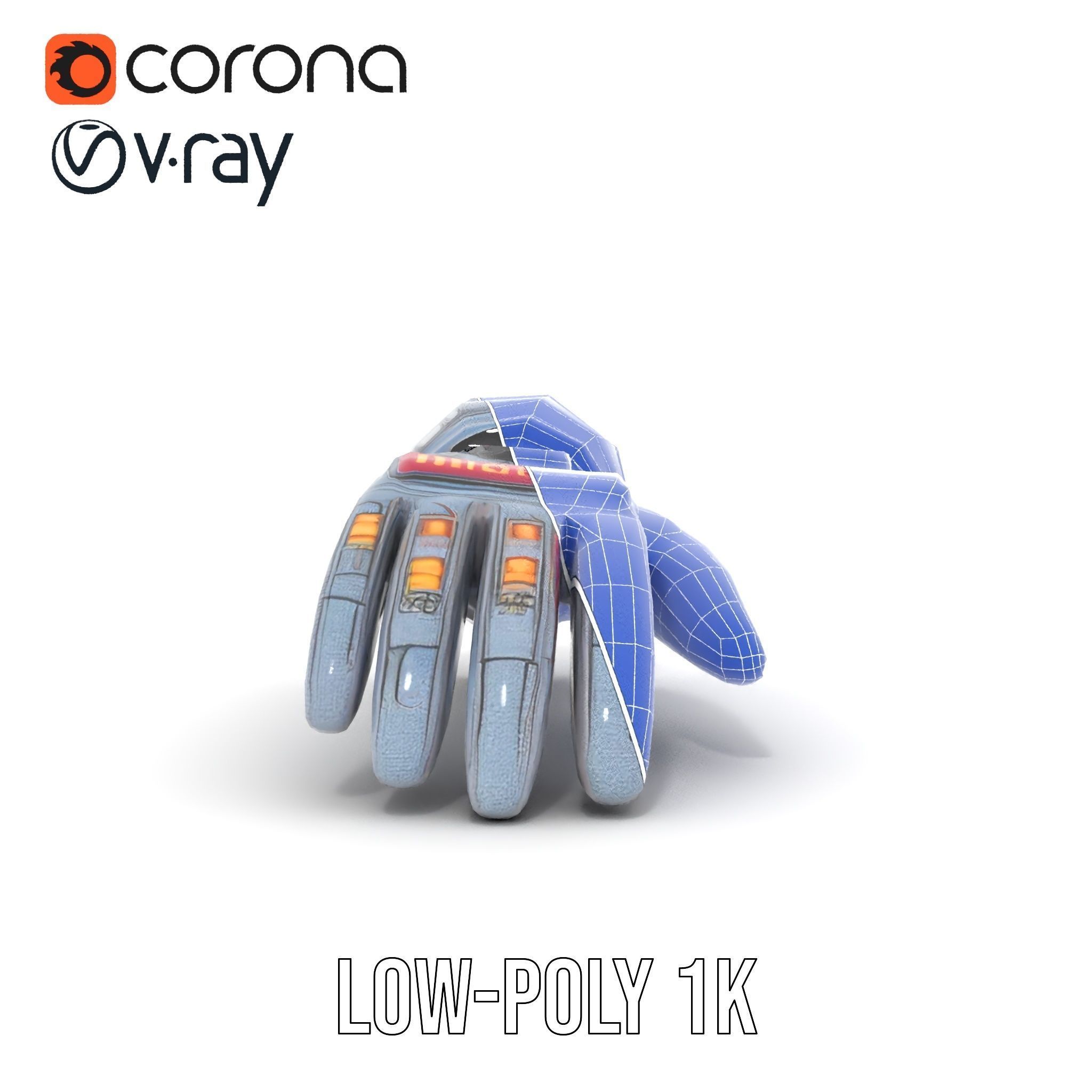 Futuristic Robotic Glove Model Pack with LED Lights Low-poly 3D model_23