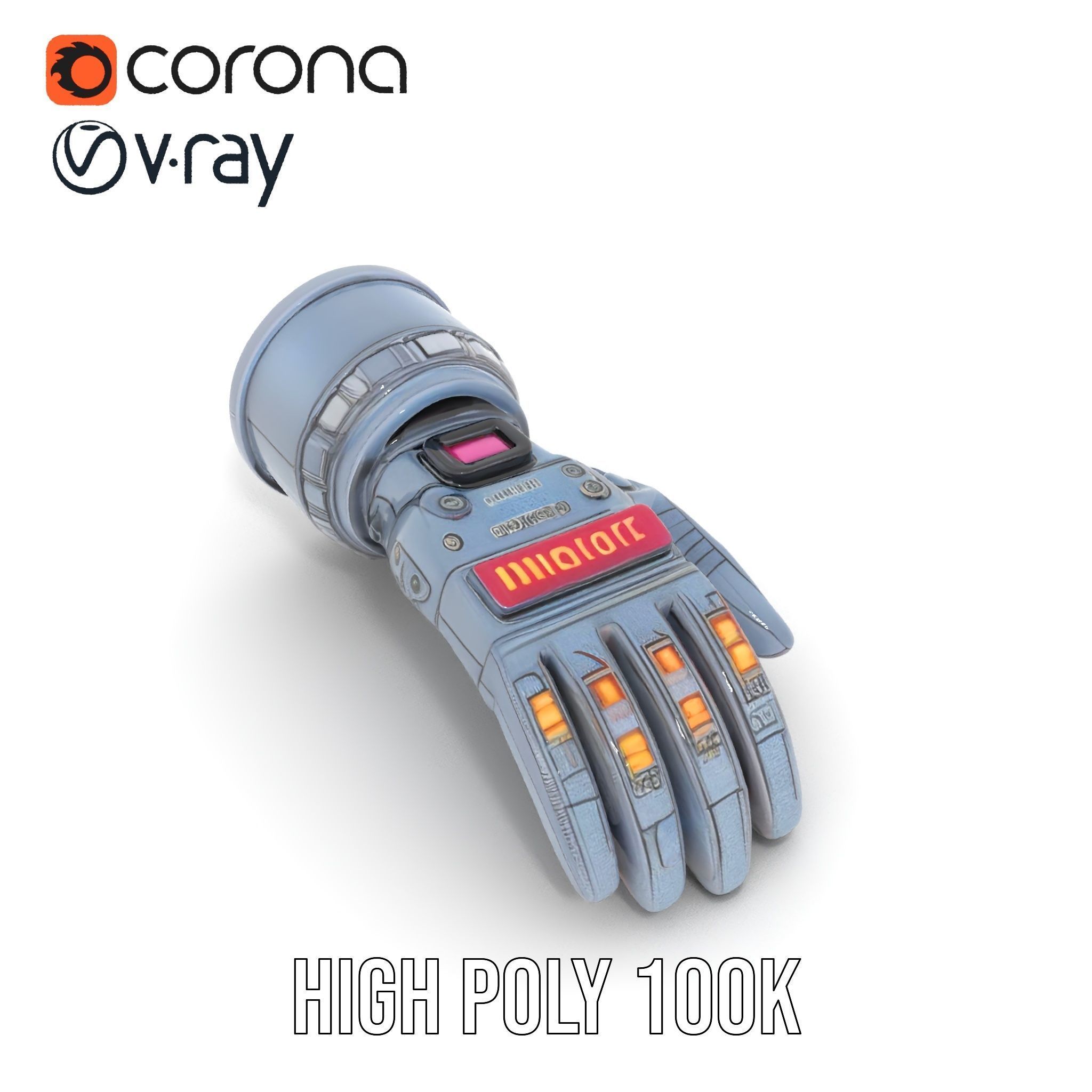 Futuristic Robotic Glove Model Pack with LED Lights Low-poly 3D model_21