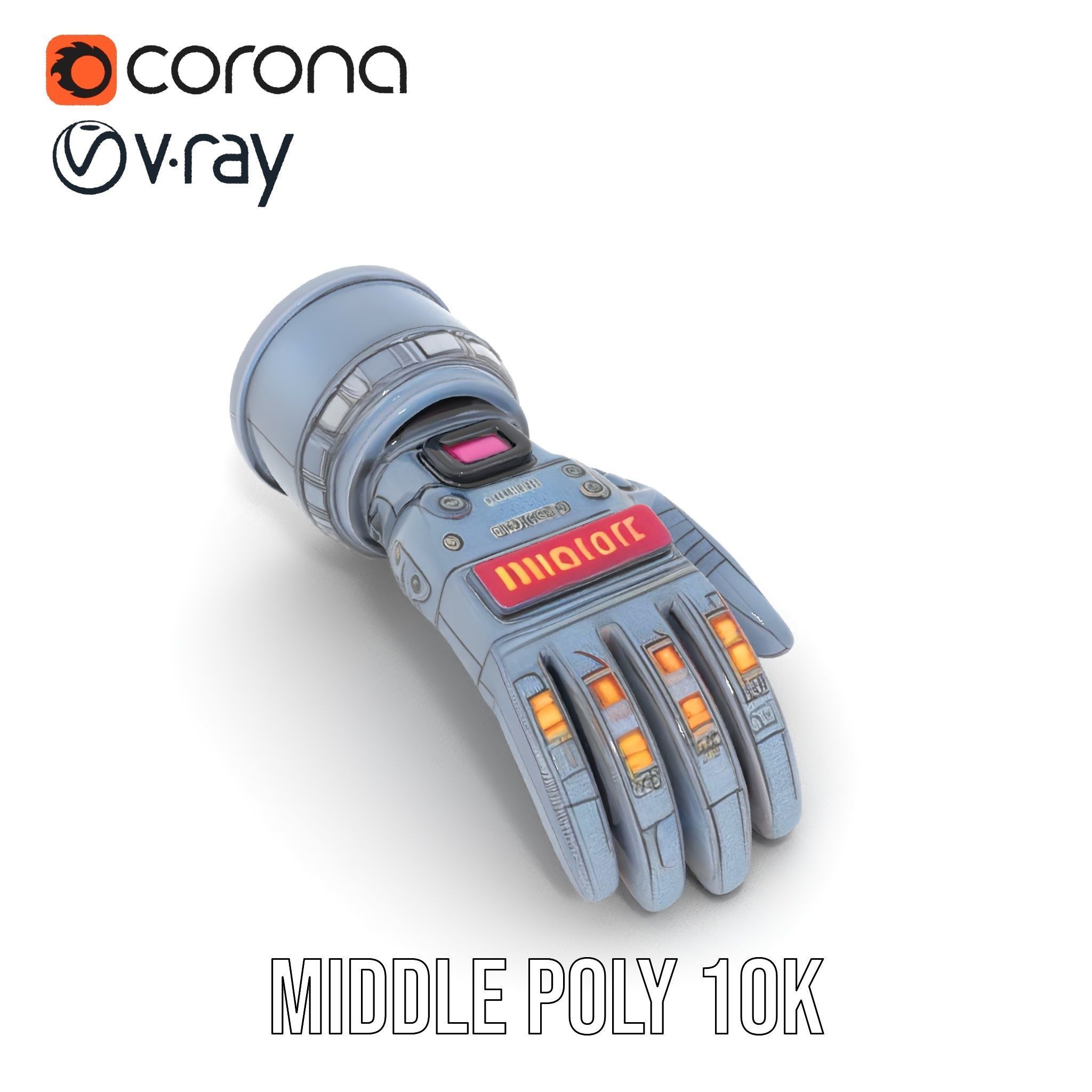 Futuristic Robotic Glove Model Pack with LED Lights Low-poly 3D model_6