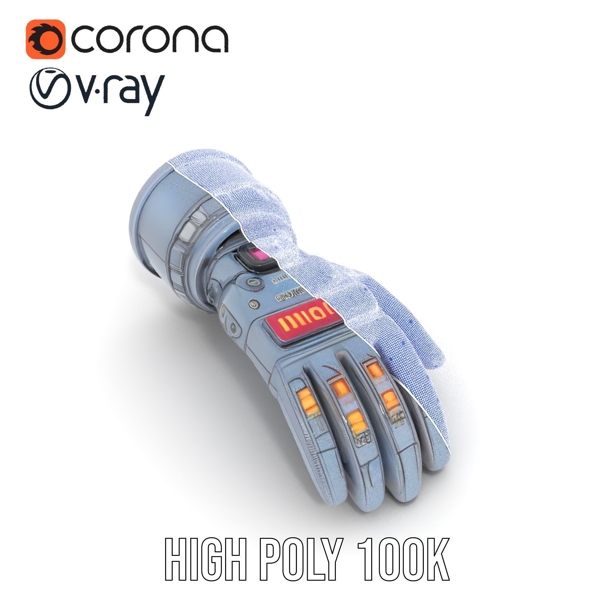 Futuristic Robotic Glove Model Pack with LED Lights Low-poly 3D model_32