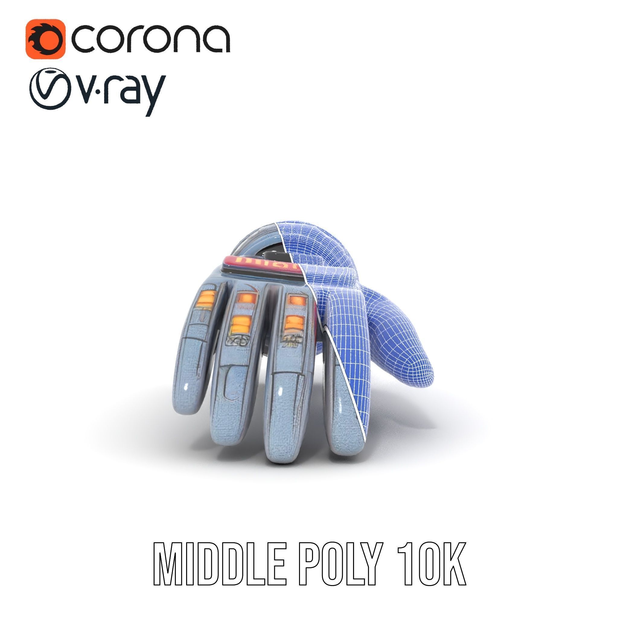 Futuristic Robotic Glove Model Pack with LED Lights Low-poly 3D model_25