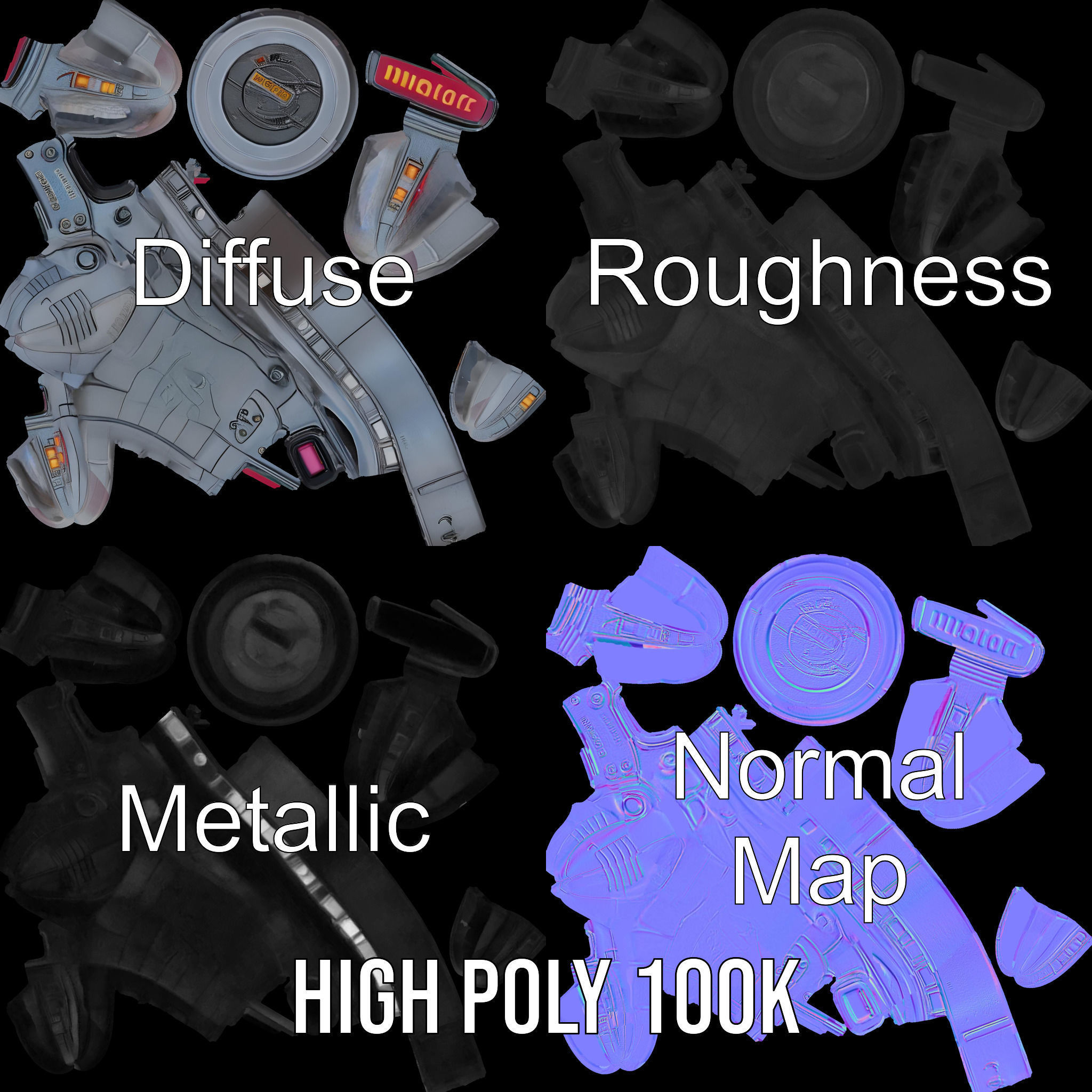 Futuristic Robotic Glove Model Pack with LED Lights Low-poly 3D model_4