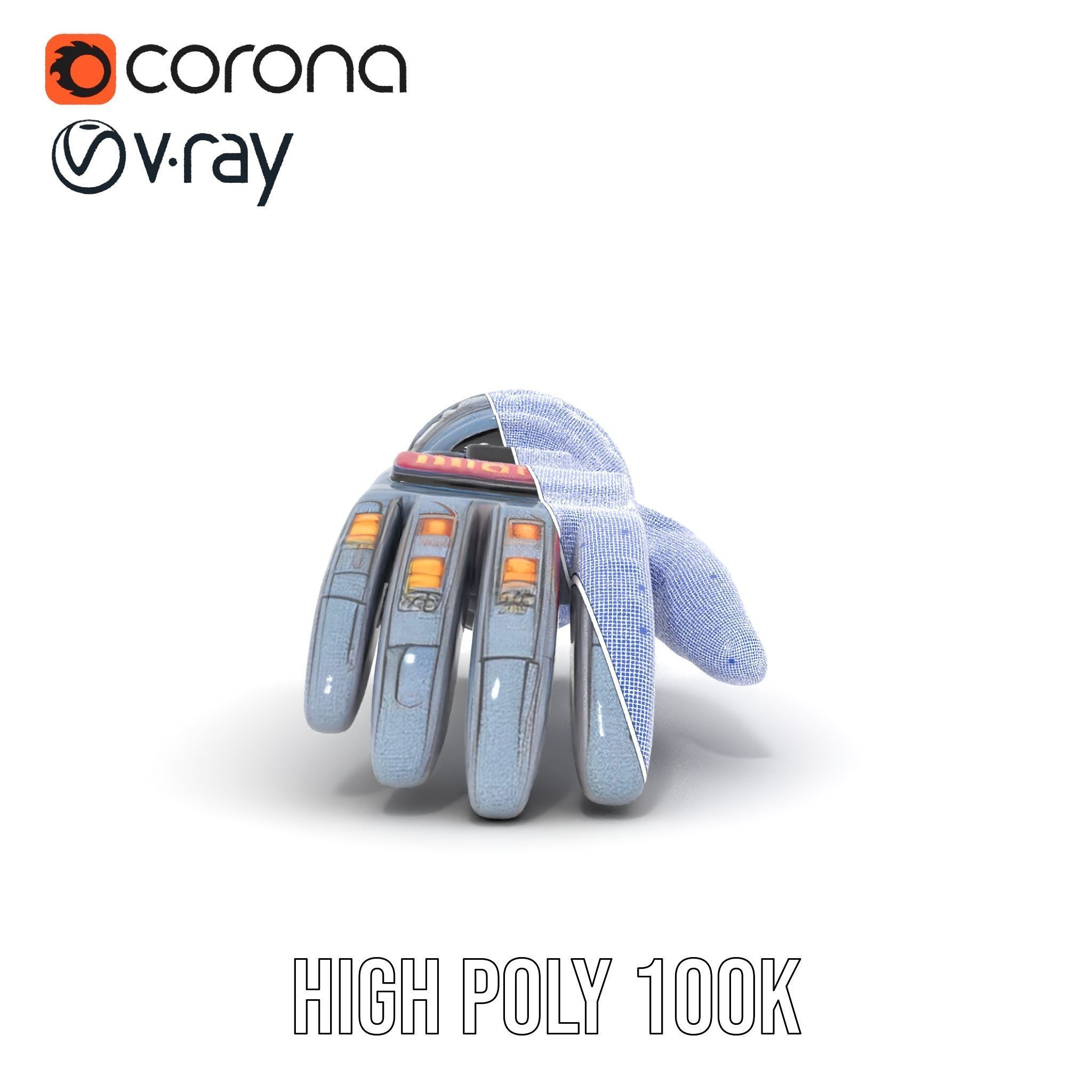Futuristic Robotic Glove Model Pack with LED Lights Low-poly 3D model_35