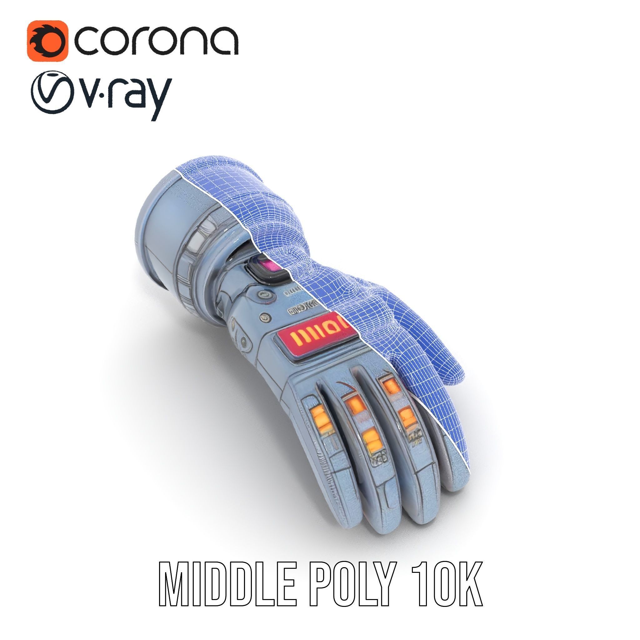 Futuristic Robotic Glove Model Pack with LED Lights Low-poly 3D model_30