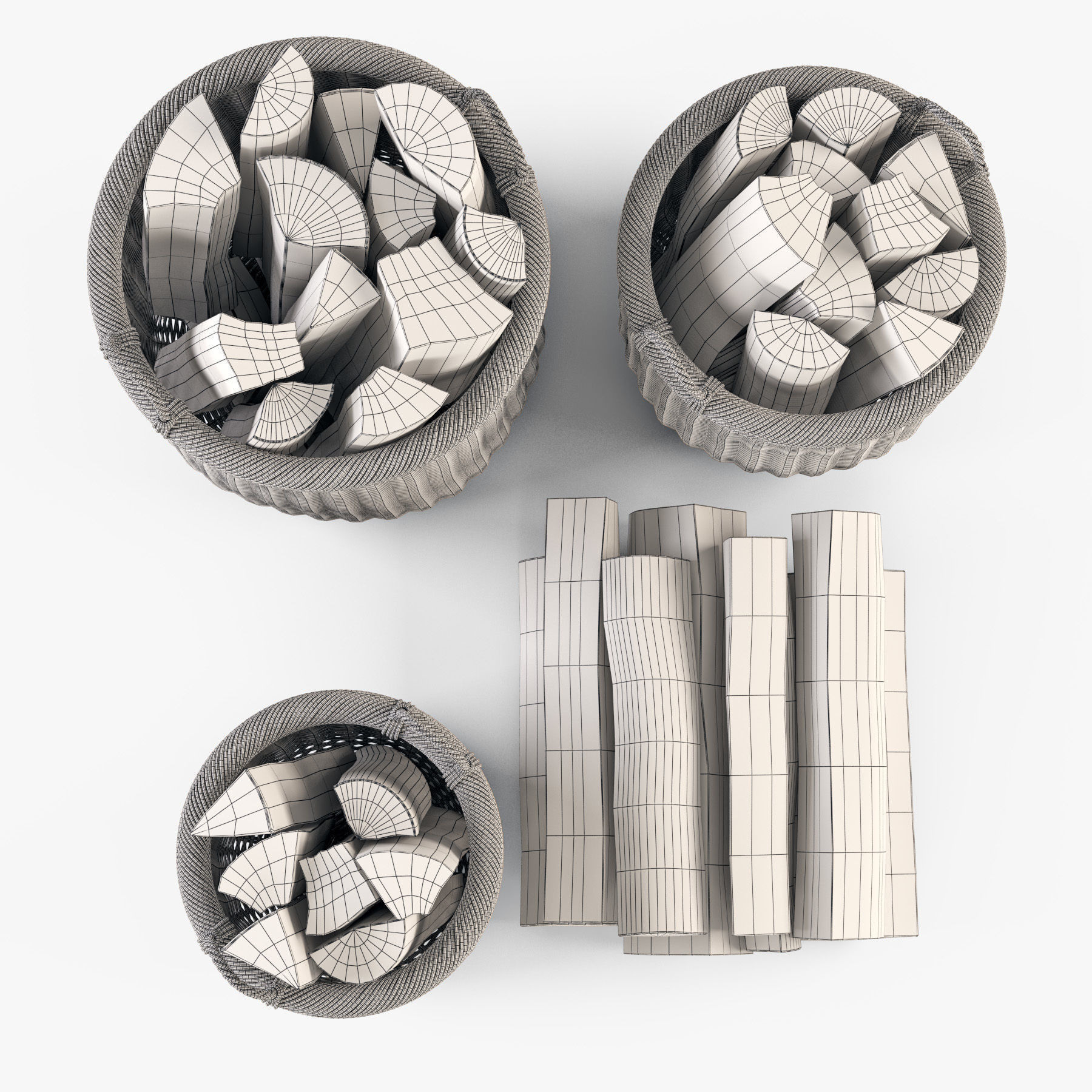 Wicker Basket 7 Walnut Brown Color with Firewood 3D model_14