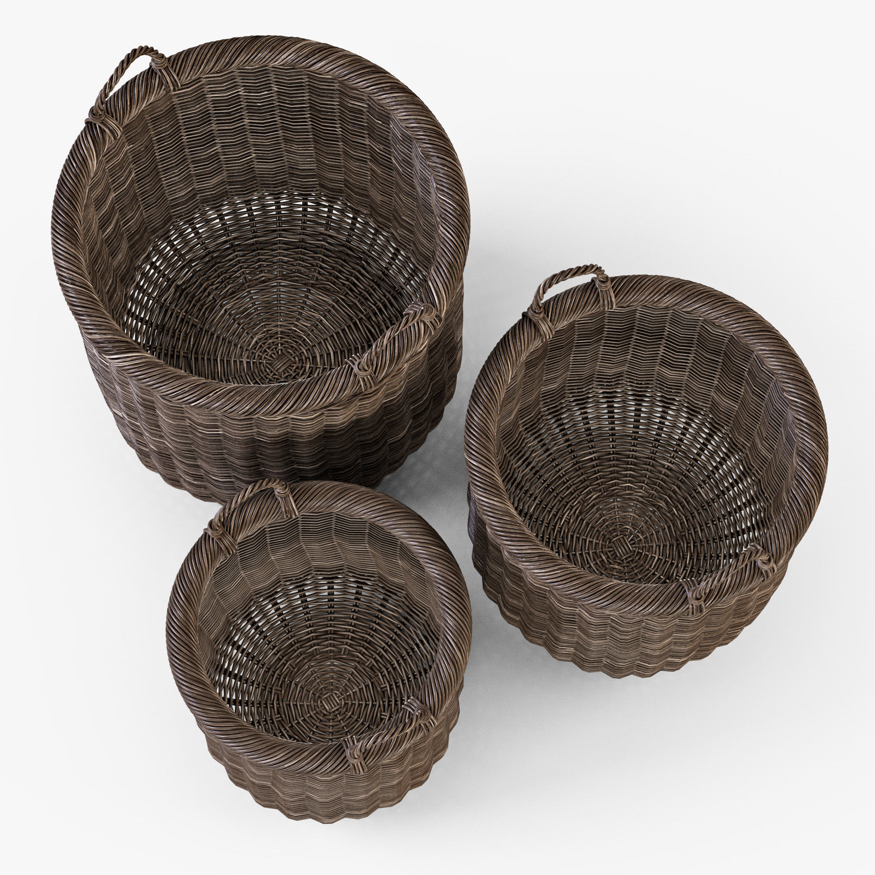 Wicker Basket 7 Walnut Brown Color with Firewood 3D model_10