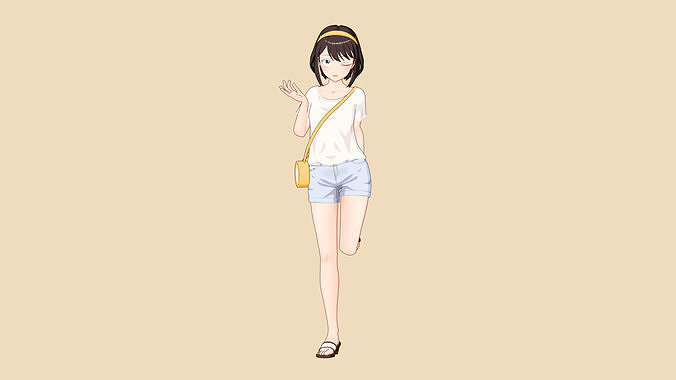 Rigged Kawaii Anime Girl Casual Style 3D Model Free 3D model