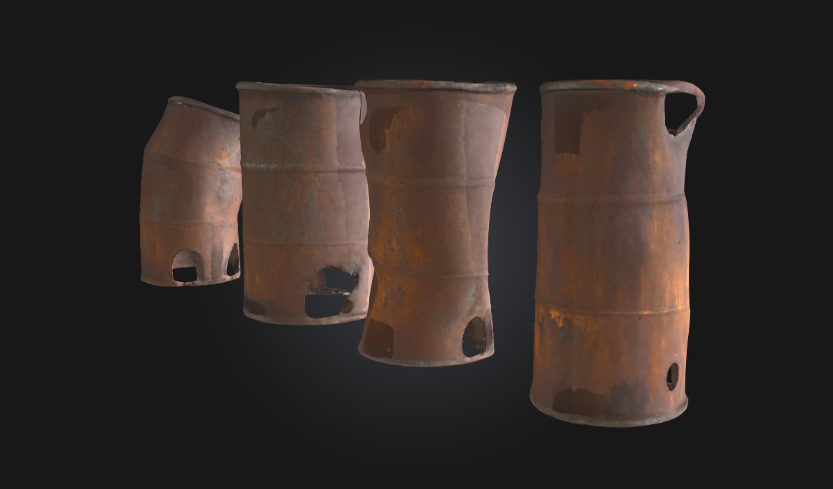 Rusty Barrels Evolution  Industrial Decay Across Time 3D model_4