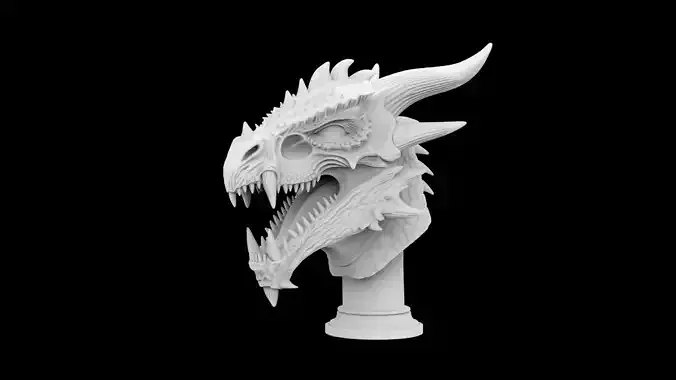 Dragon Head on Base 3D Print Model