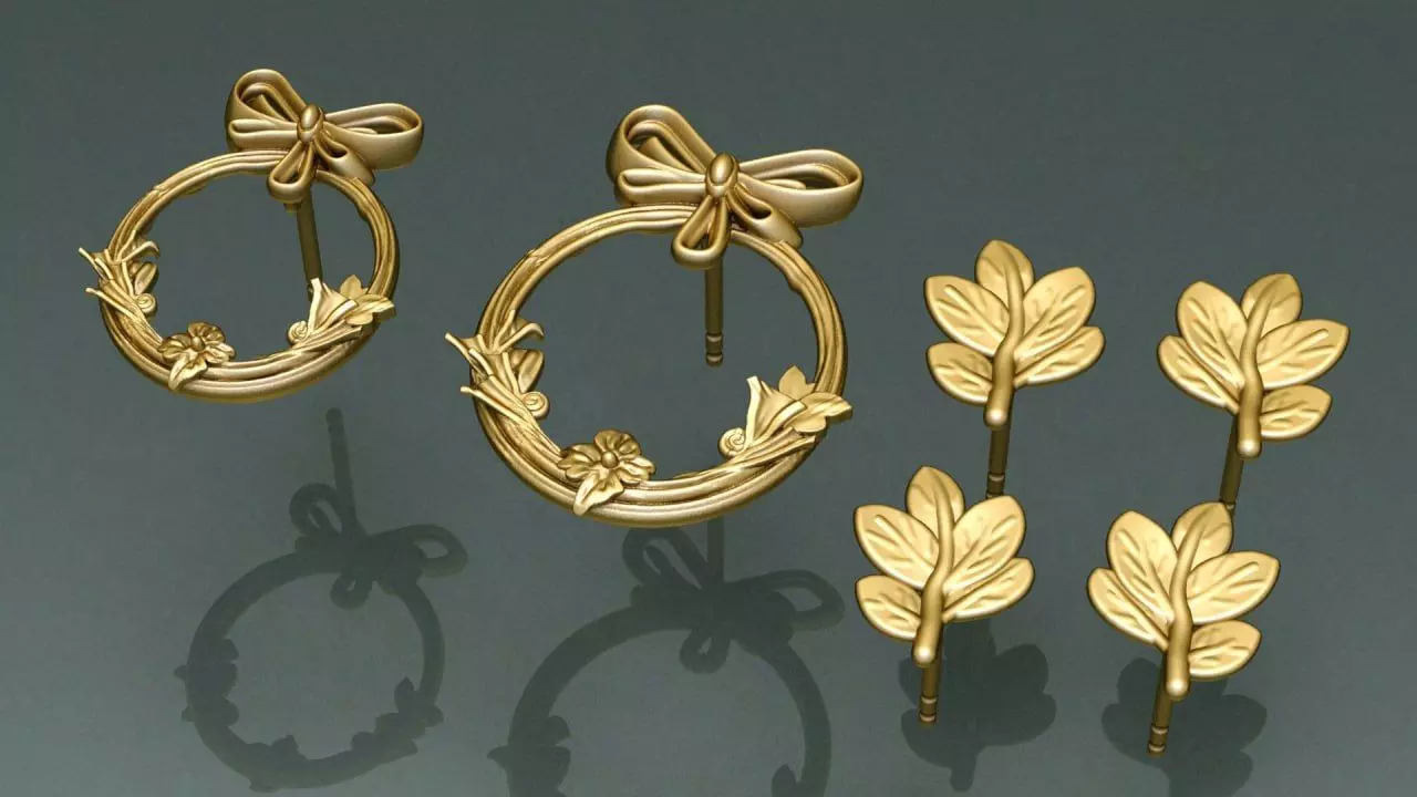 flower and leaf theme pendant and earrings 3D print model