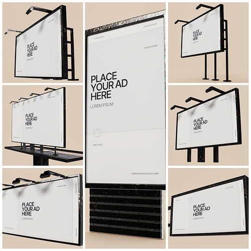 7 different Advertising Billboards 3D Model Collection