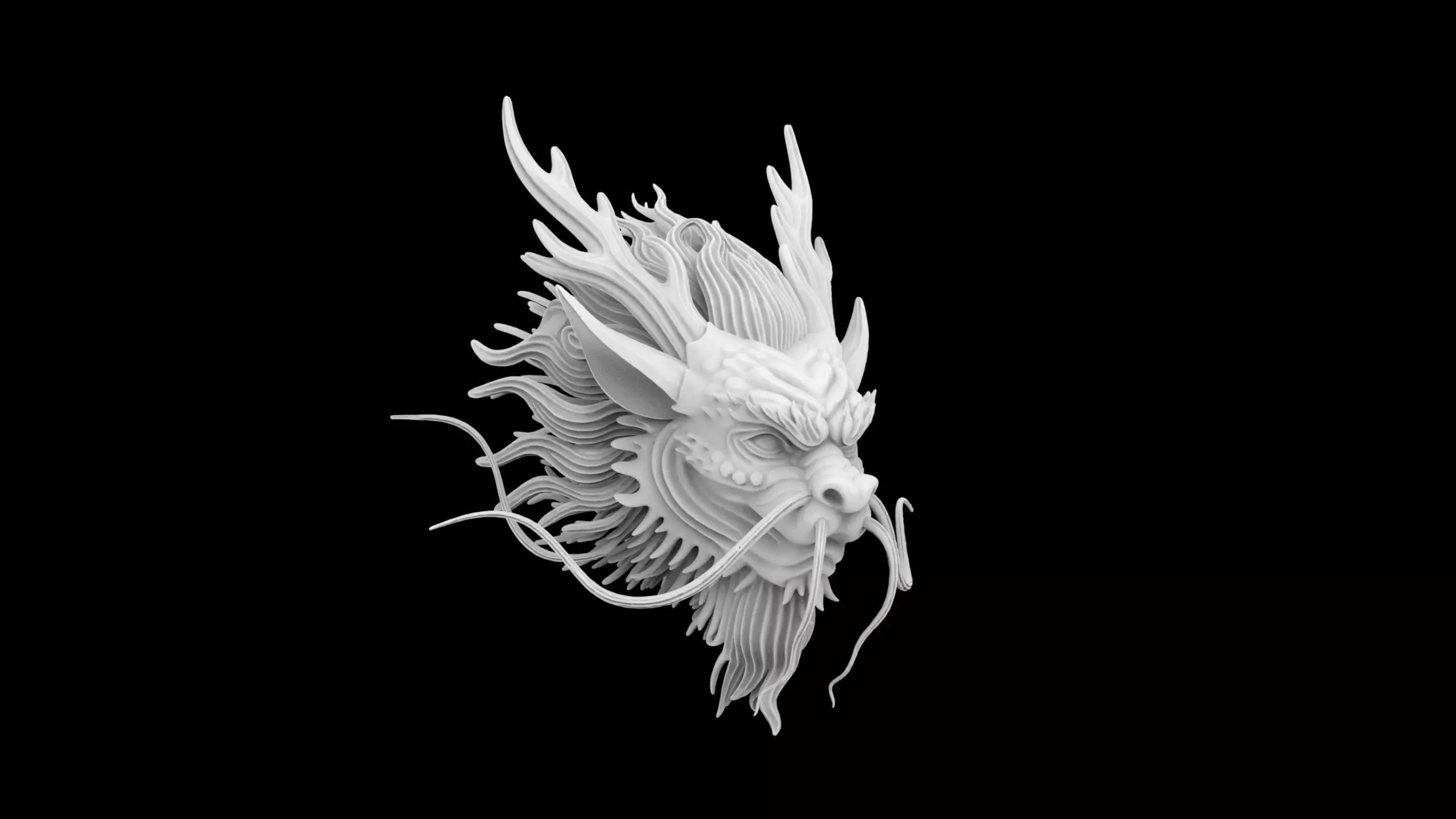 Eastern Dragon Head 3D Print Model Serpentine Mythical Sculpture 3D print model
