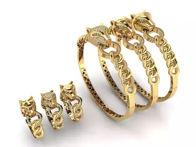 Leopard or panther bracelet and ring set 3D print model